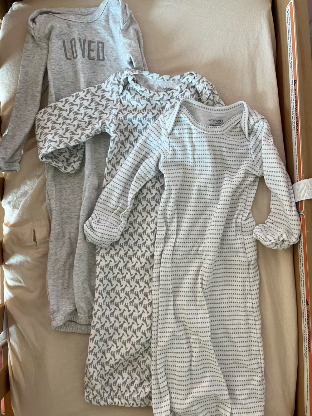 Carter's Gray and White Infant One-Piece Sleep Gowns (3-Pack Look)